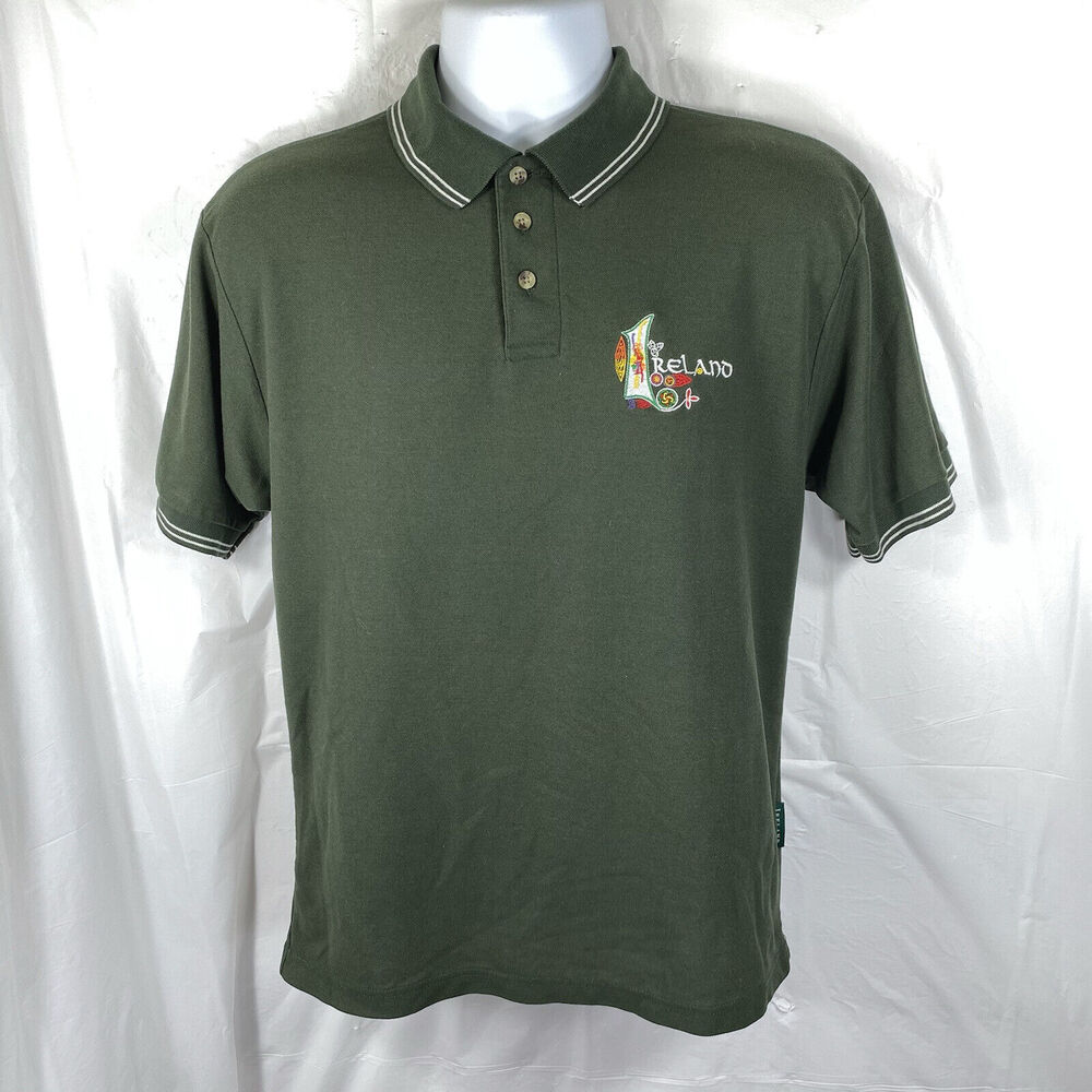 Traditional Craftwear Ireland Men's Medium Short Sleeve Green Embroidered Polo